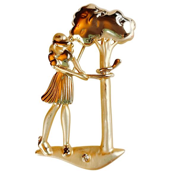 Vintage Signed AJC Novelty Figural Golf Brooch Gold Tone 1980s Whimsical Pin - Picture 1 of 10